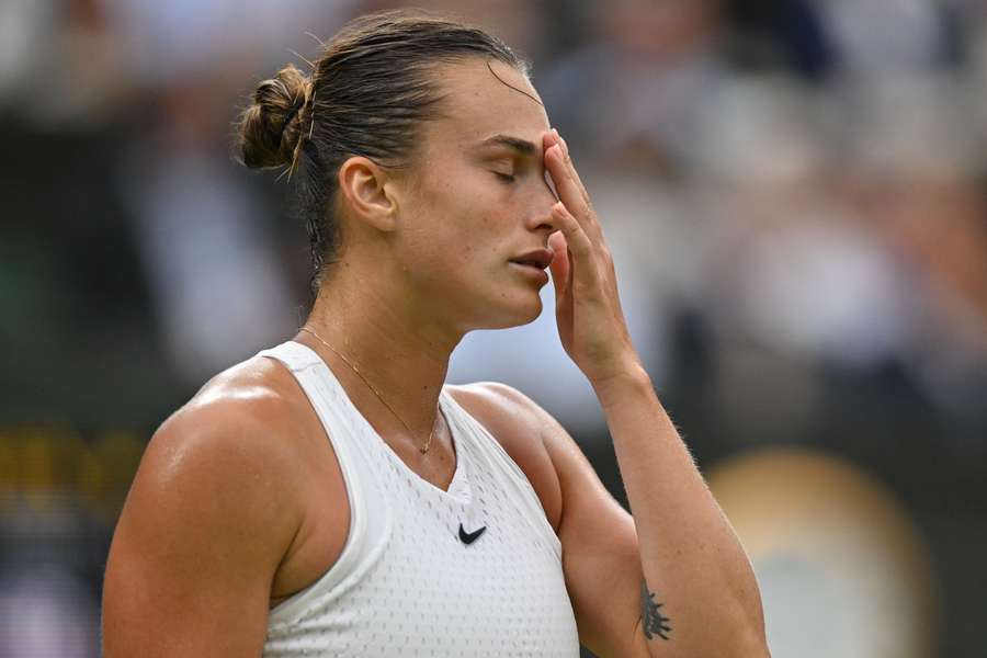 Aryna Sabalenka reacts during the match