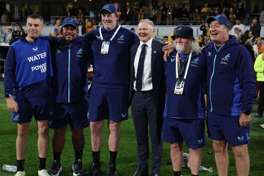 Outgoing Wallabies coach Joe Schmidt was understandably all smiles in Perth on Saturday night. Outgoing Wallabies coach Joe Schmidt was understandably all smiles in Perth on Saturday night.