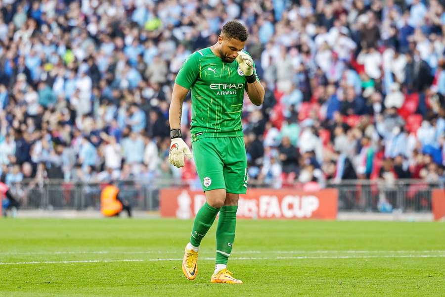 Zack Steffen during the FA Cup semi-final match between Manchester City and Liverpool on April 16th, 2022 