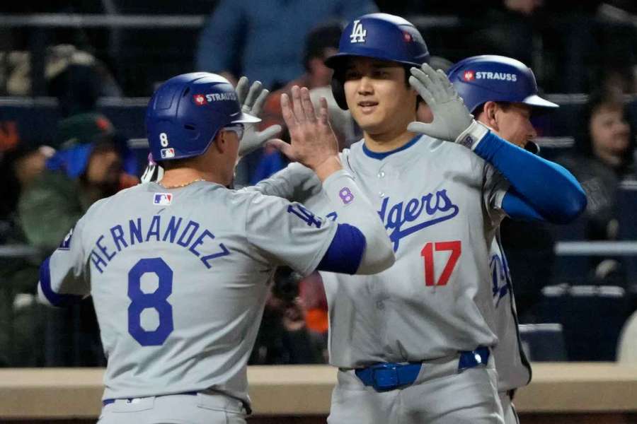 Ohtani and Hernandez celebrate