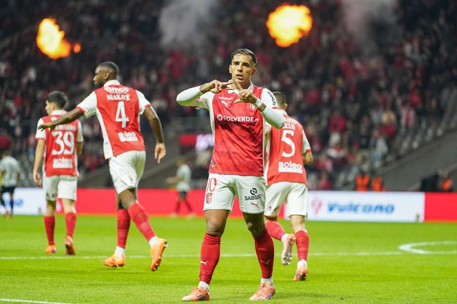 Braga's Rodrigo Zalazar celebrates a goal against Moreirense