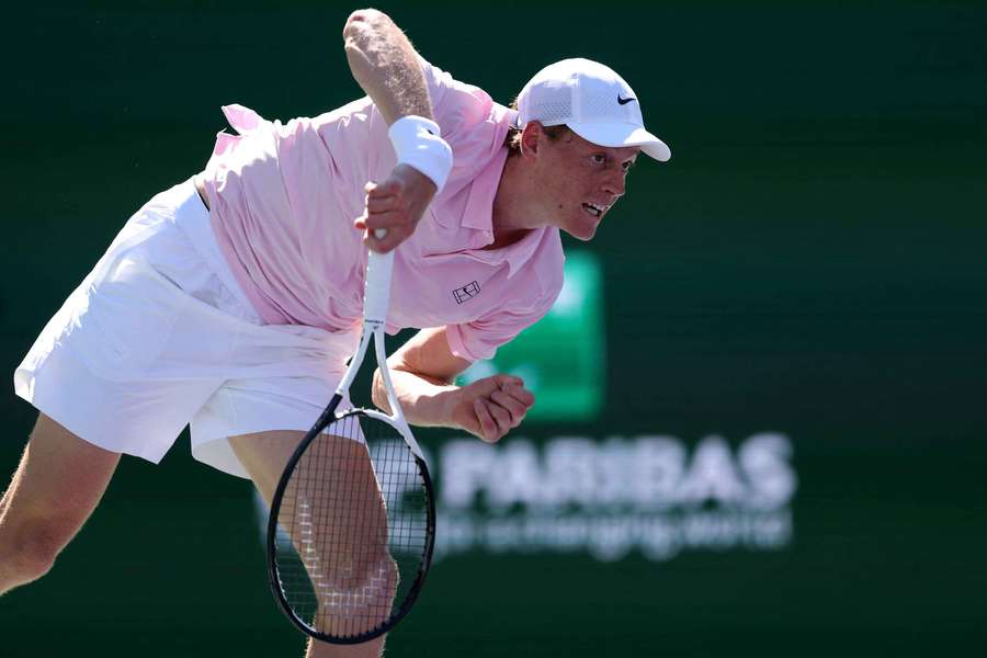 Jannik Sinner of Italy serves against Learner Tien of the United States
