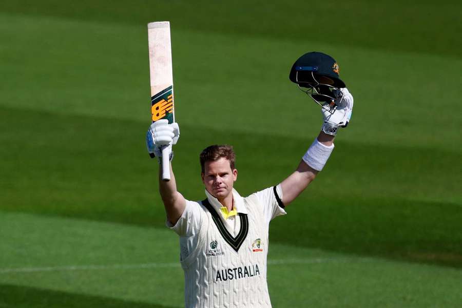 Steve Smith celebrates reaching his century in WTC final