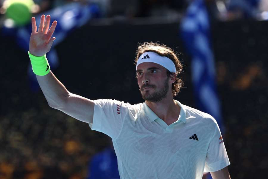 Greece's Stefanos Tsitsipas celebrates against Belgium's Zizou Bergs at the Australian Open