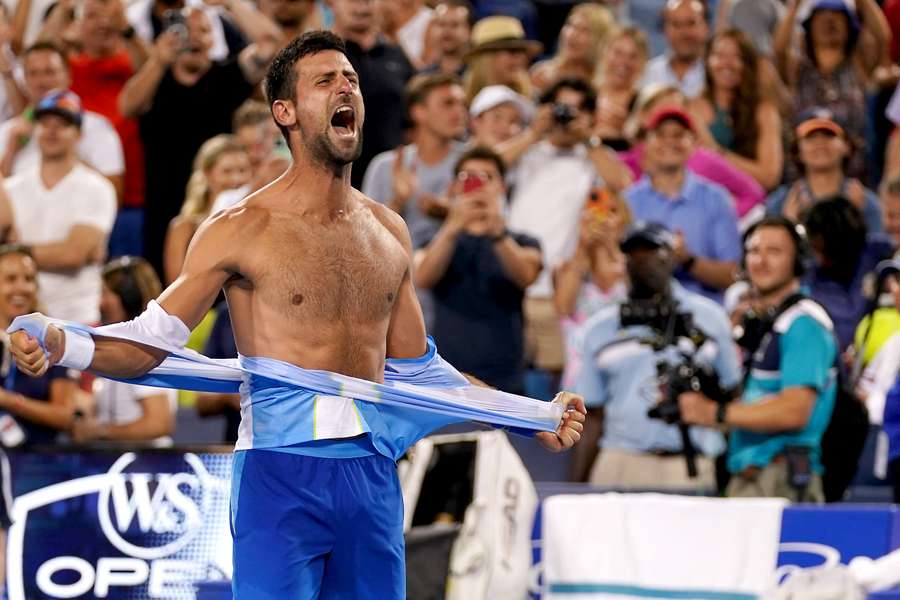 Djokovic celebrating the hard-fought victory