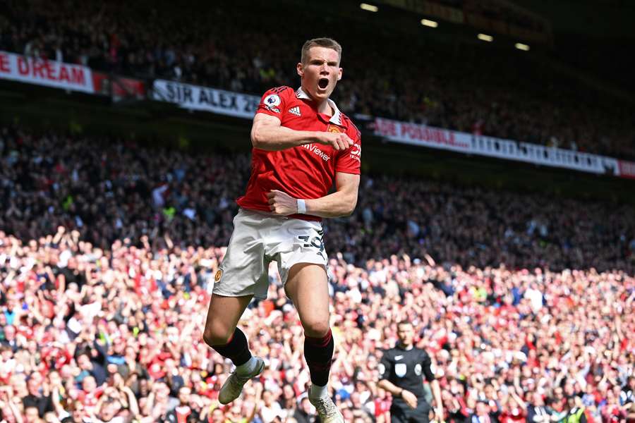 Scott McTominay celebrates giving Man Utd the lead in the 36th minute