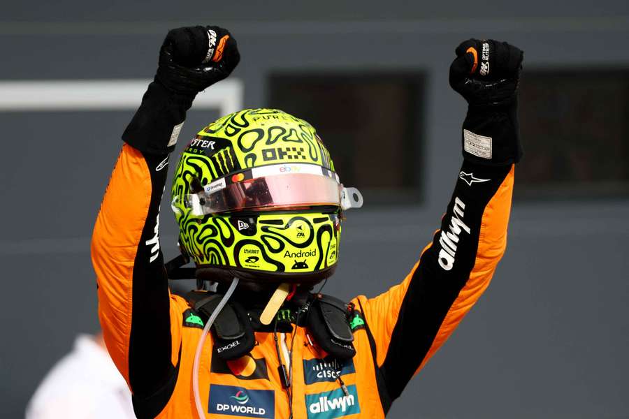 Lando Norris celebrates his race victory