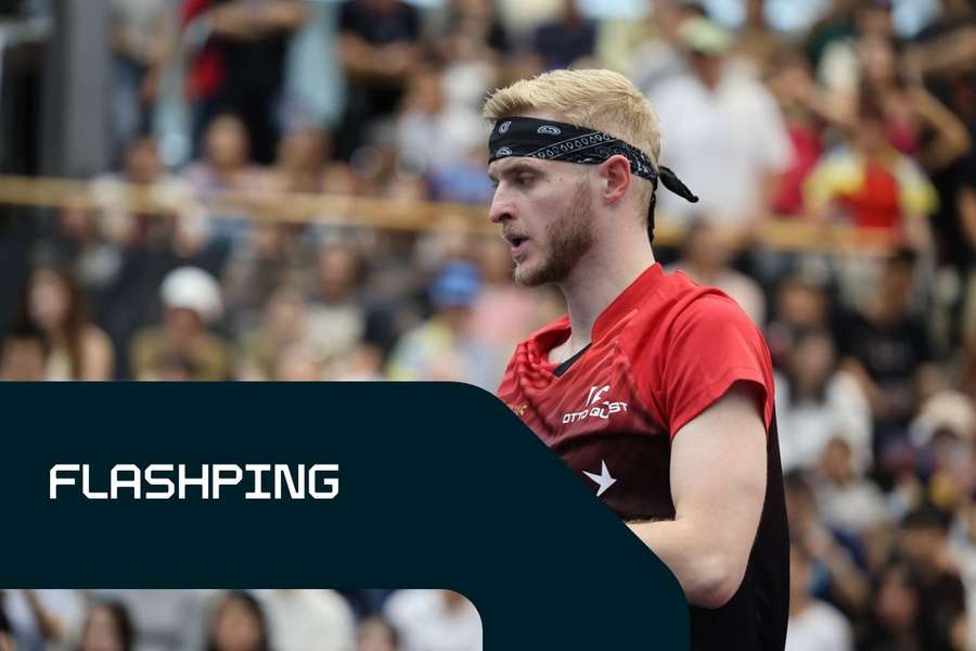 Romain Ruiz lors de son match contre l'ex-N°1 mondial Fan Zhendong fin-août.