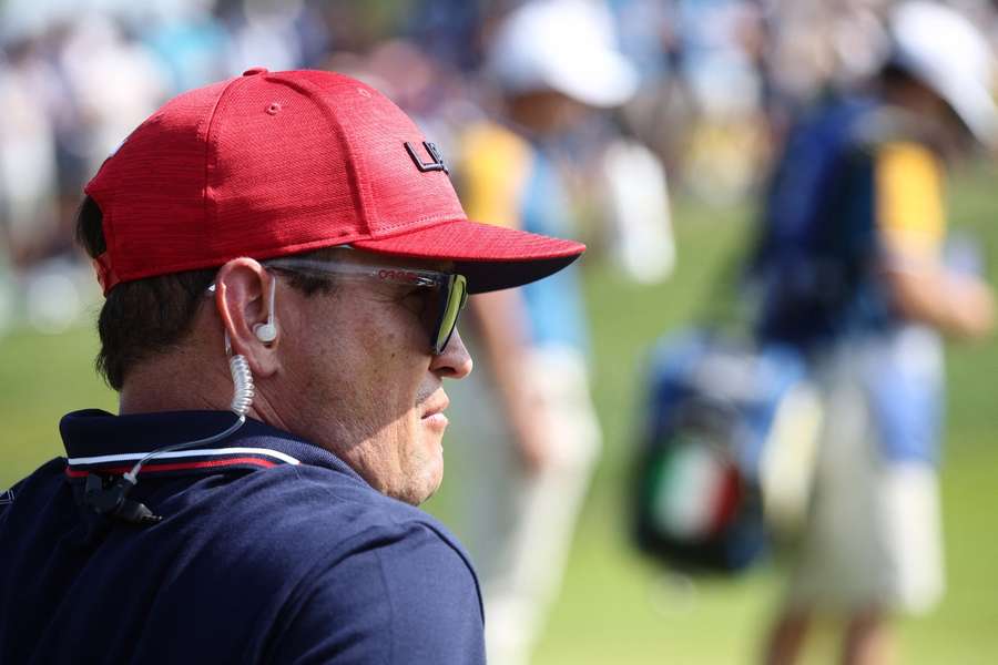 Team USA captain Zach Johnson watches the 2nd hole during the Singles
