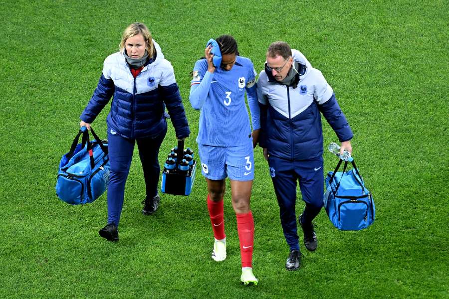 Wendie Renard after receiving medical attention against Jamaica