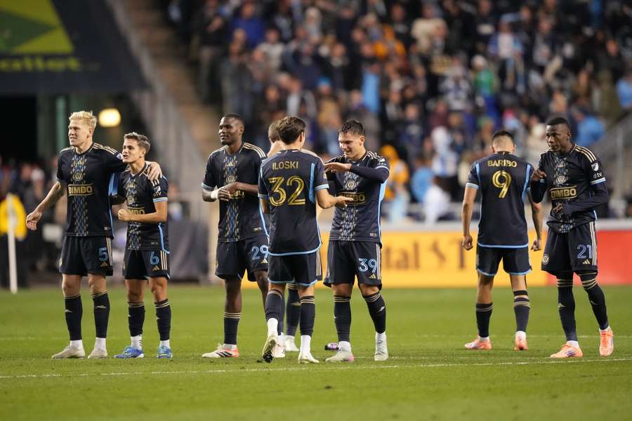 Philadelphia Union's players watch on against Chicago Fire