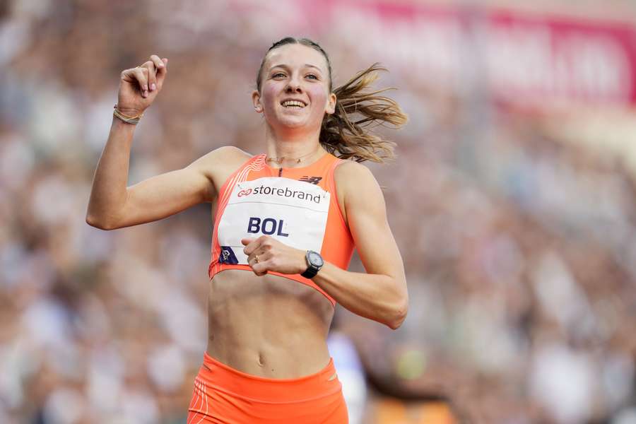 Femke Bol op de 400 meter estafette tijdens de Diamond League 2023