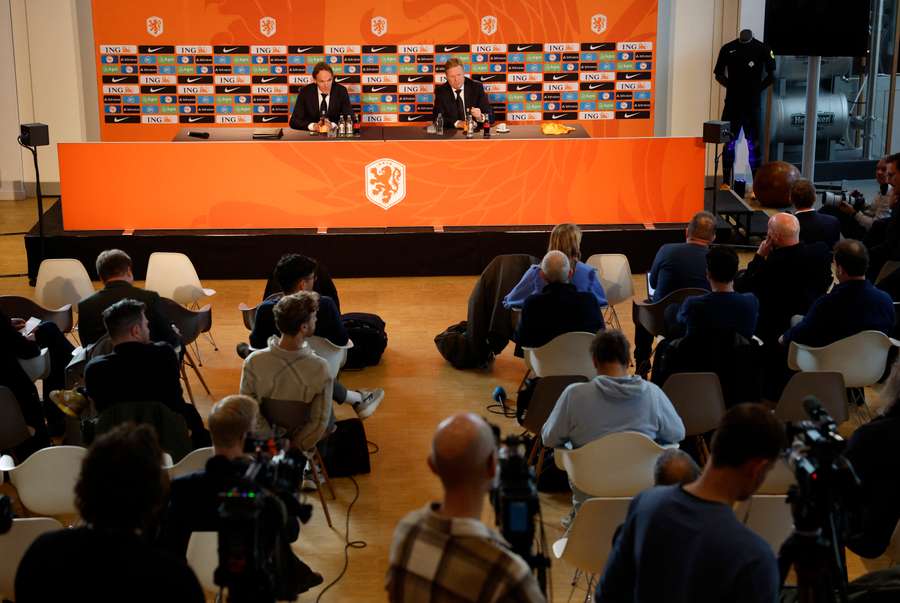 Ronald Koeman at his first press conference of his second spell as Dutch manager