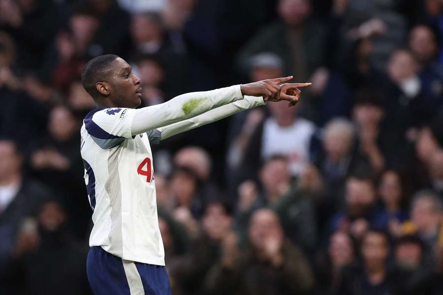 Kolo Muani celebrates scoring for Tottenham
