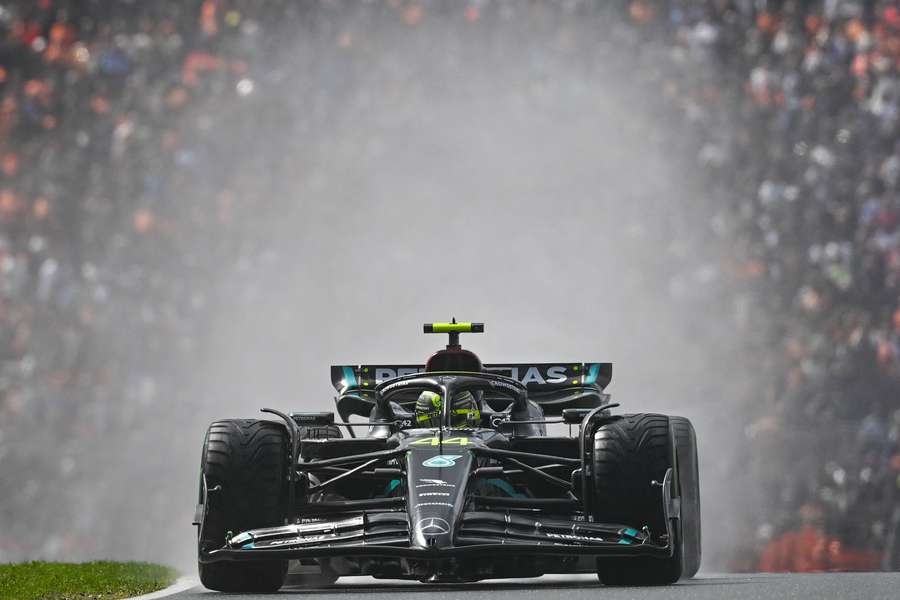 Mercedes' Lewis Hamilton drives during the qualifying session