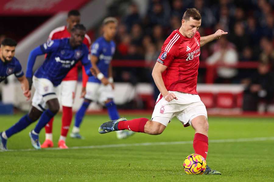 Nottingham Forest's Chris Wood scores from the penalty spot