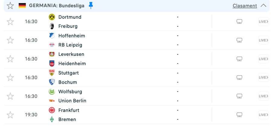 Programul zilei Bundesliga