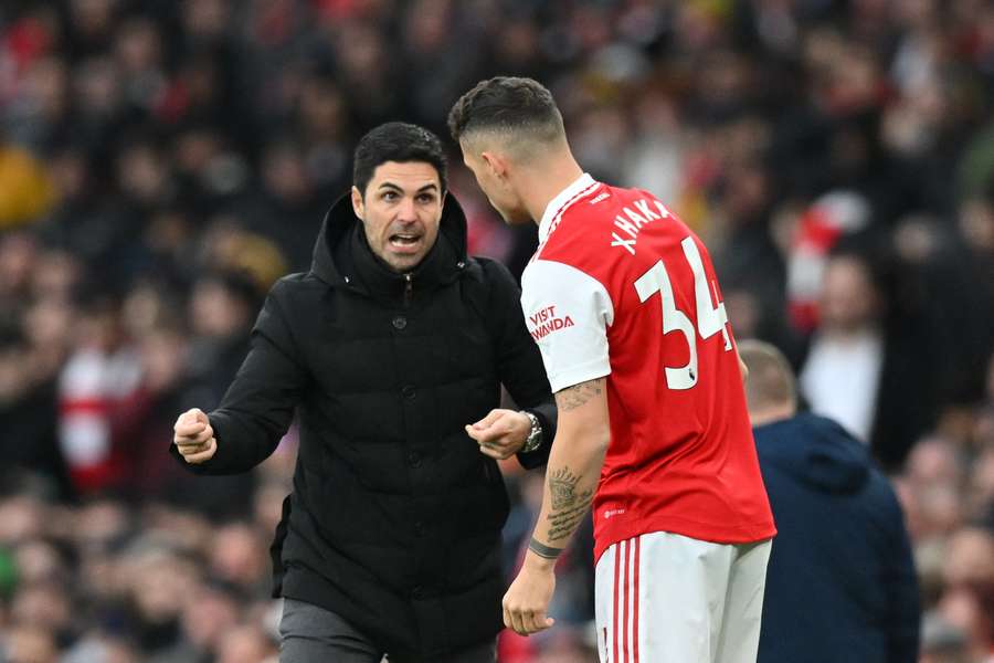Arsenal manager Mikel Arteta (L) with Granit Xhaka in 2023 Arsenal manager Mikel Arteta (L) with Granit Xhaka in 2023