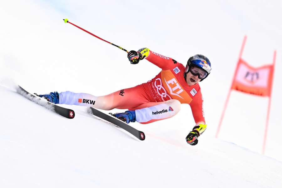 Marco Odermatt competes during the men's Ski World Cup Super G event in Bormio, Italy.