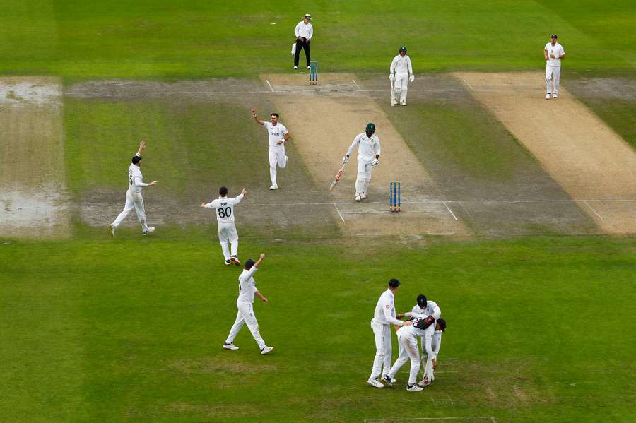 England celebrate levelling the series against South Africa at Old Trafford