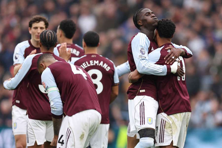 Aston Villa's players celebrate against West Ham Aston Villa's players celebrate against West Ham