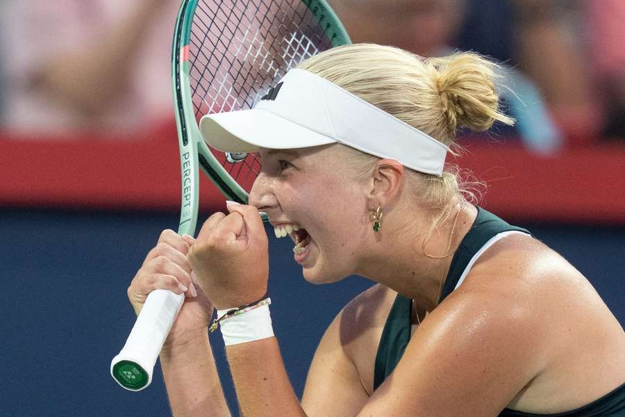 Tauson celebrates her emphatic win