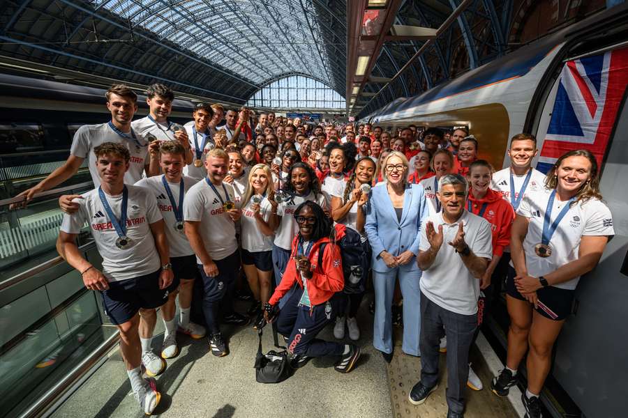 Some members of Team GB on their arrival back to the UK from Paris