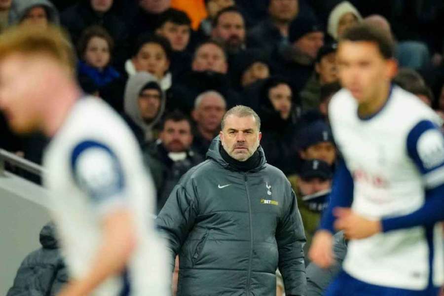 Tottenham Hotspur head coach Ange Postecoglou watches on during the game against Manchester United