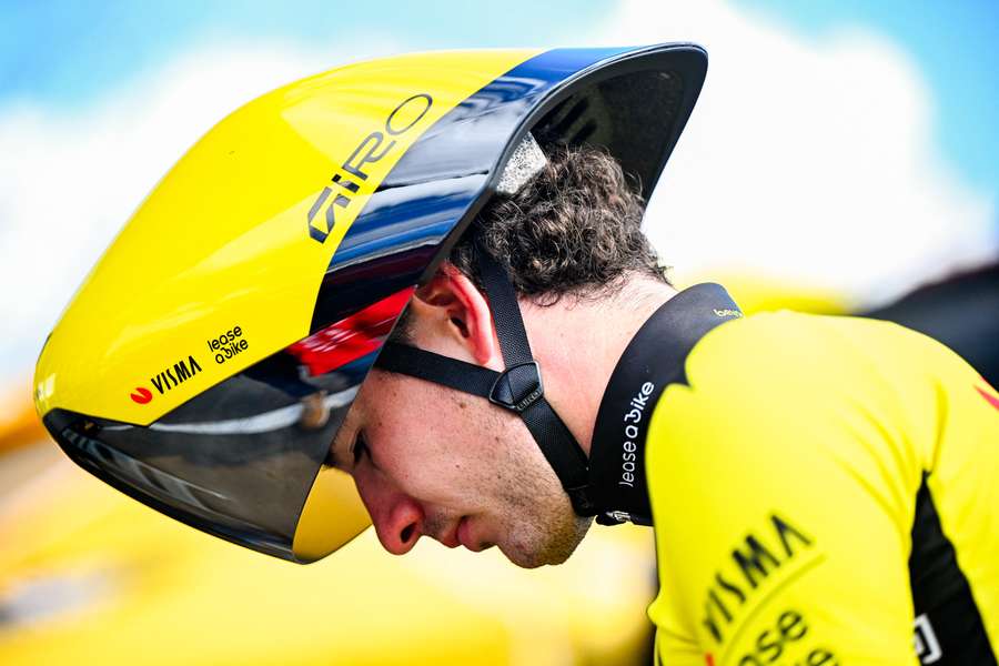 Dutch Mick Van Dijke of Team Visma-Lease a Bike wearing the new Giro helmet at Paris-Nice