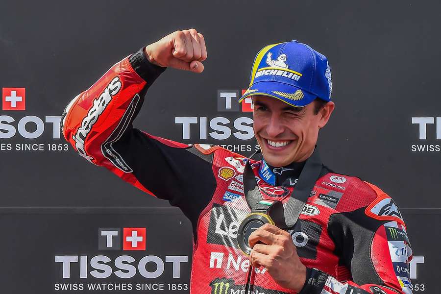 Marc Marquez celebrates winning the sprint at the Balaton Park Circuit Marc Marquez celebrates winning the sprint at the Balaton Park Circuit