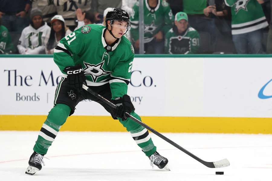 Dallas Stars' Jason Robertson skates with the puck (2025) Dallas Stars' Jason Robertson skates with the puck (2025)