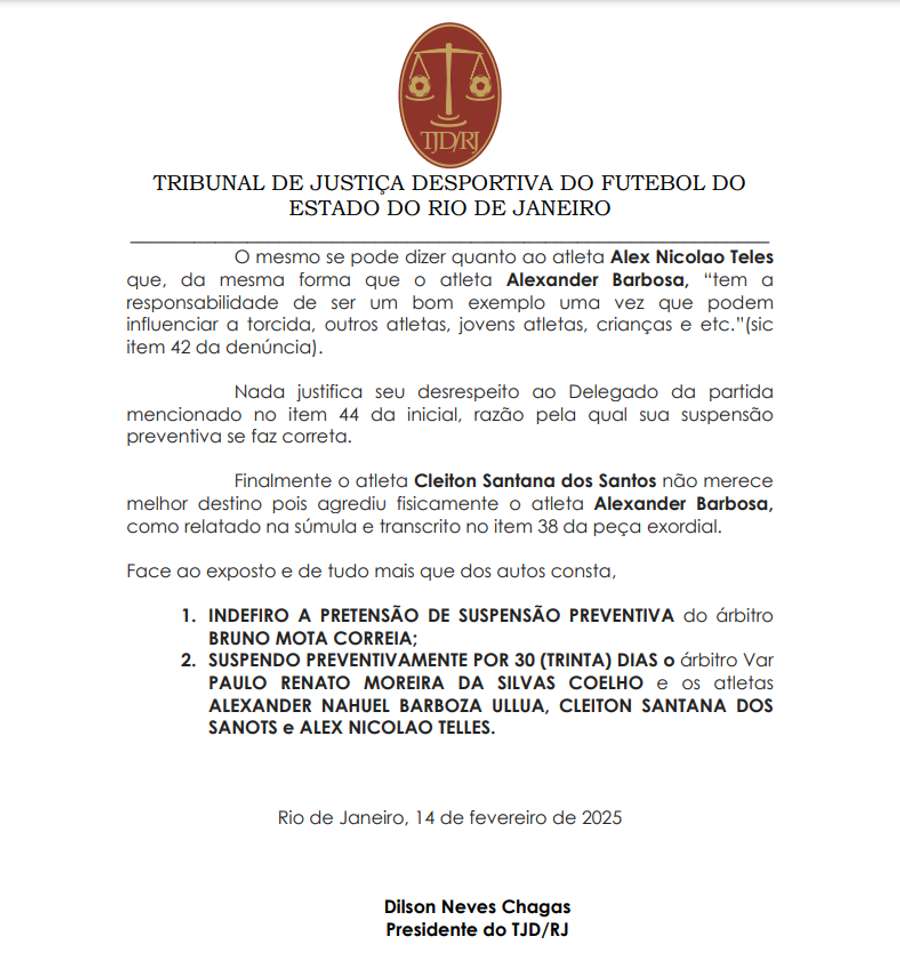 Trecho da decisão do TJD-RJ