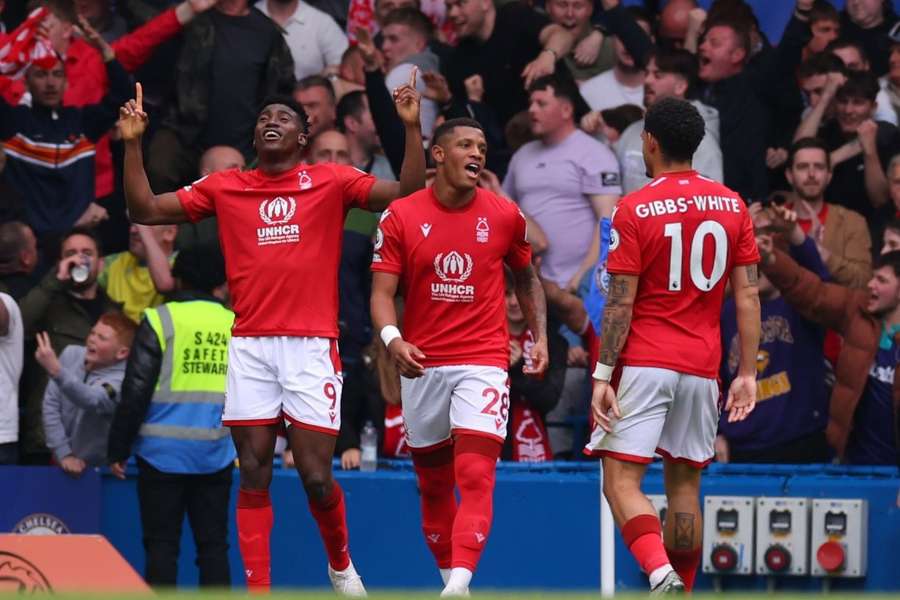 Forest players celebrate hard after Liverpool shock