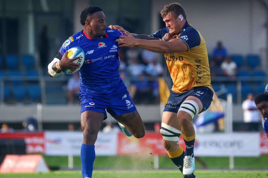 Virimi Vakatawa fends off a tackle during the Drua's weekend win over Western Force.