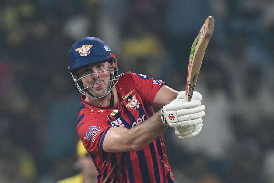 Mitch Marsh plays a shot during his match-winning innings for Lucknow. Mitch Marsh plays a shot during his match-winning innings for Lucknow.