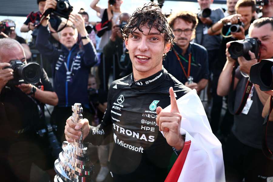 Kimi Antonelli after winning the Belgian Grand Prix Kimi Antonelli after winning the Belgian Grand Prix