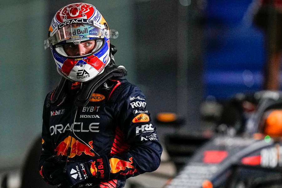 Red Bull Racing's Dutch driver Max Verstappen is pictured in the pits 