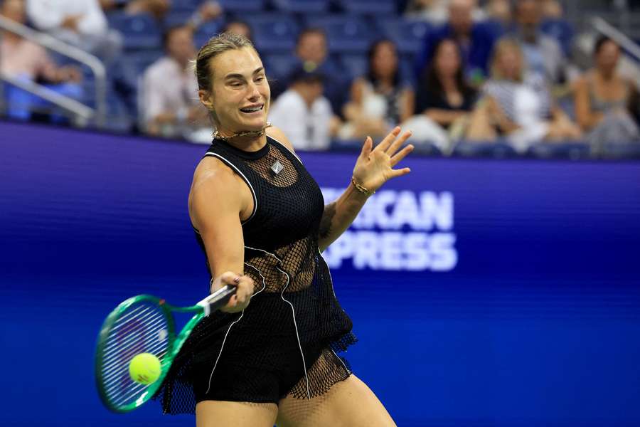 Sabalenka in action during her second-round victory Sabalenka in action during her second-round victory