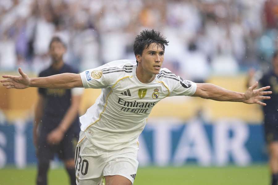 Real Madrid's Gonzalo Garcia celebrates after scoring against Juventus in the Club World Cup
