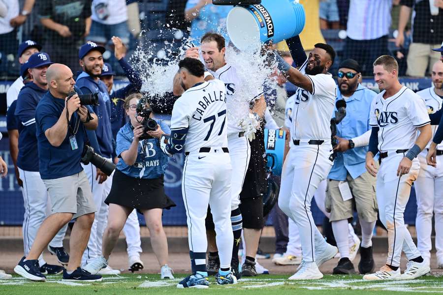 Kameron Misner has watered dumped on him after hitting an Opening Day walk-off home run (2025)