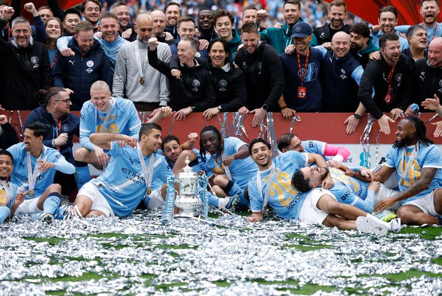 Man City players with the FA Cup