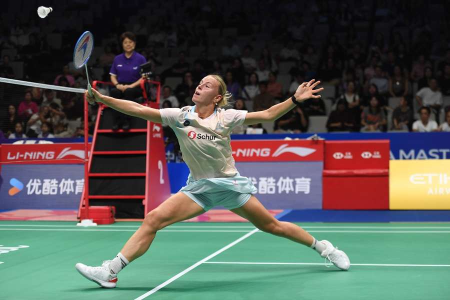 Mia Blichfeldt in action against Chen Yufei