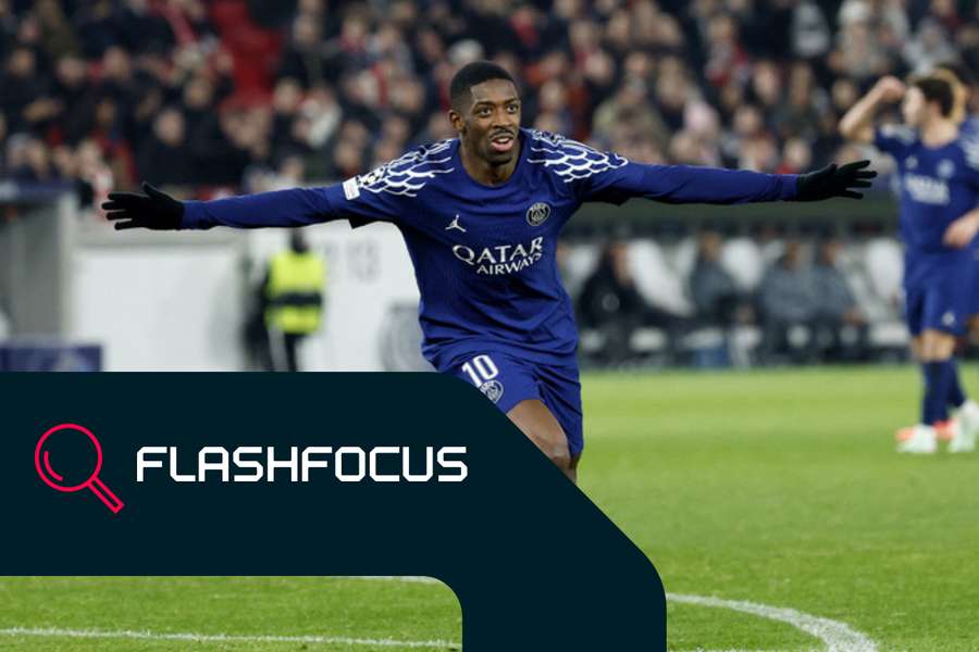 Ousmane Dembélé celebra su triplete contra el Stuttgart en la Liga de Campeones