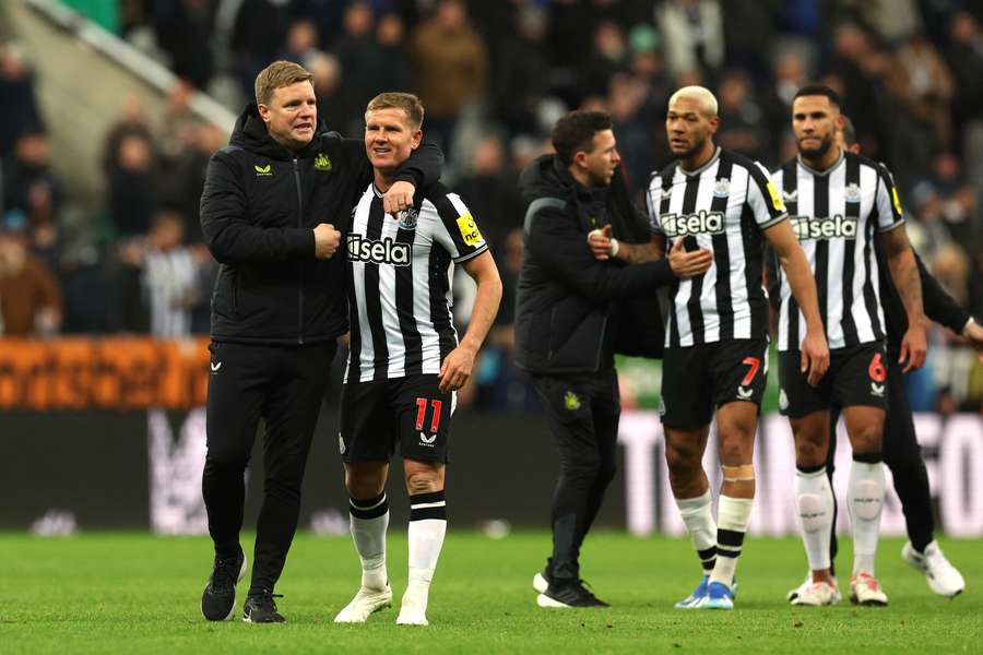 Eddie Howe embraces Matt Ritchie after their famous win