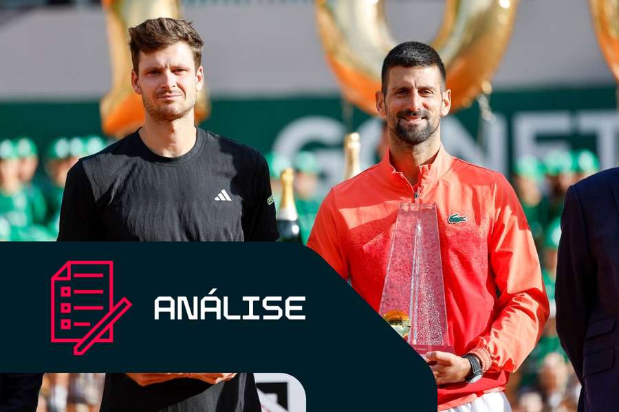Hubert Hurkacz e Novak Djokovic com os seus troféus após a final em Genebra