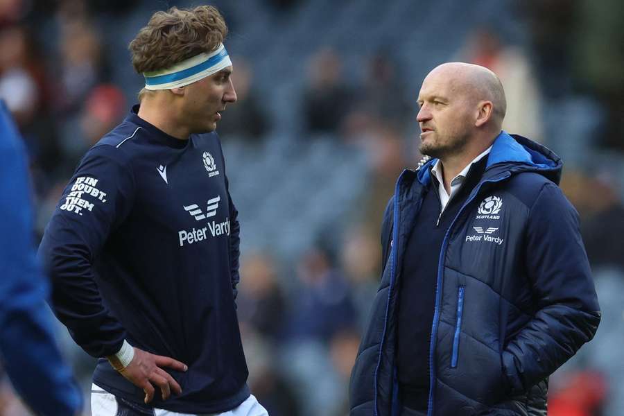 Scotland's Jamie Ritchie and head coach Gregor Townsend during the warm up before the match