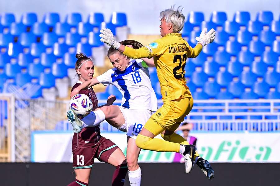 Linda Sallstrom (18, pictured in the reverse fixture) scored twice on her 150th cap