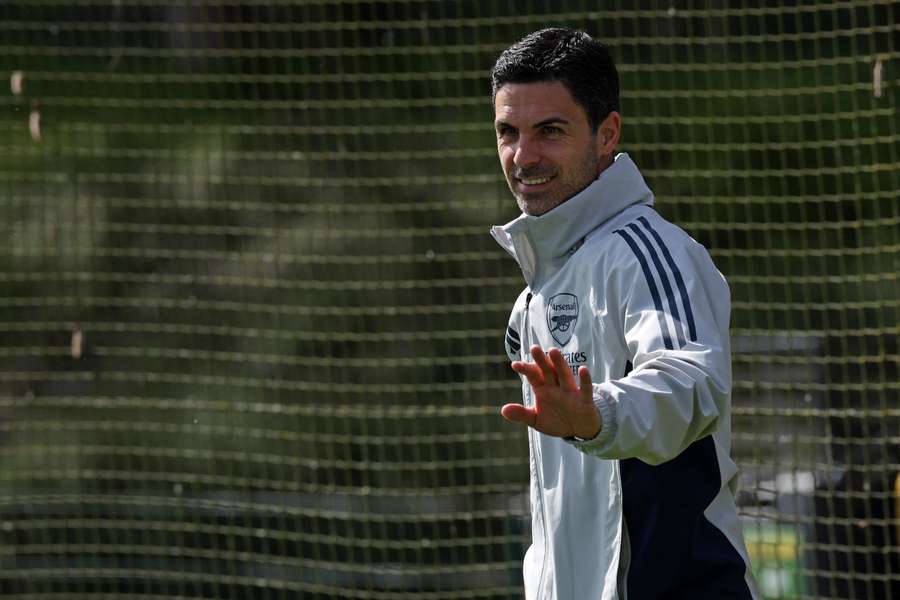 Mikel Arteta in training ahead of the game