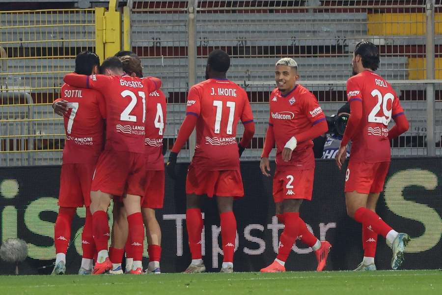Fiorentina celebrate their second goal