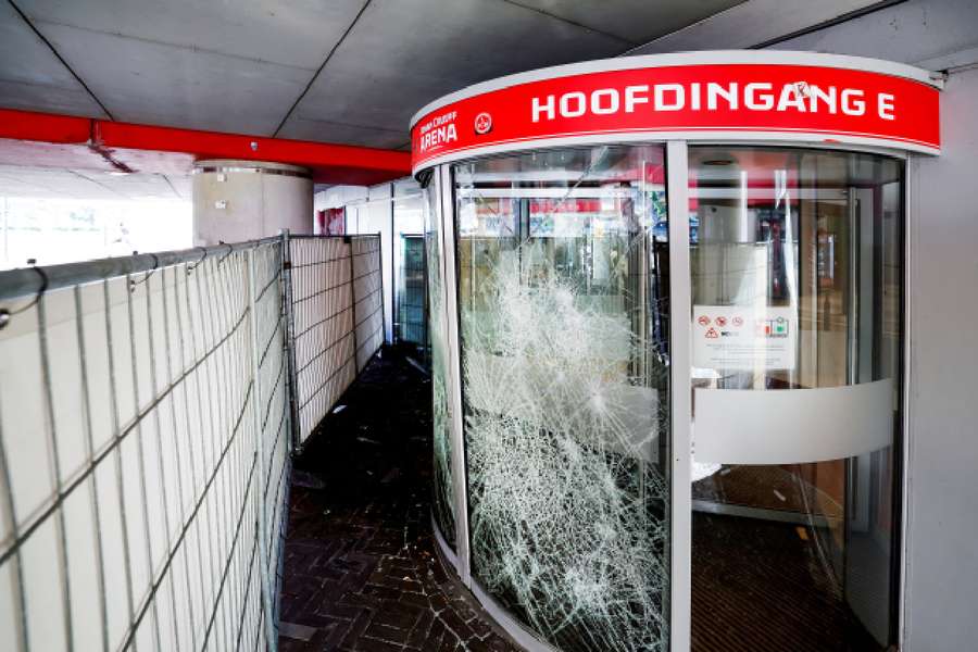 Destruction at the main entrance of Johan Cruijff Arena